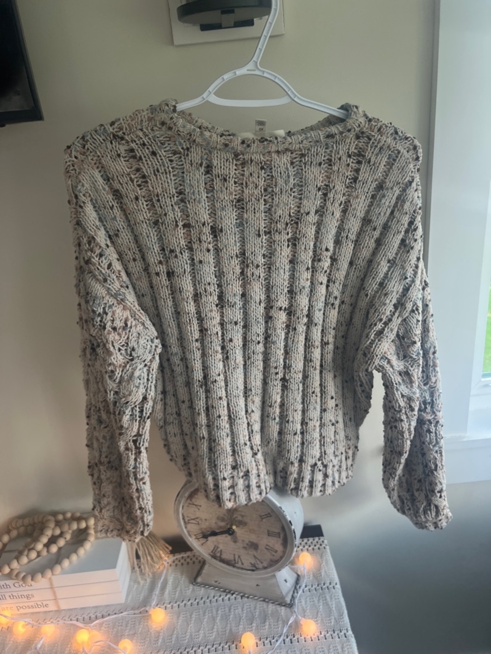 Jessica Simpson Cream Speckled Ribbed Crewneck Sweater